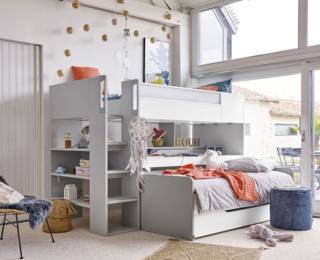 Lit haut trio + plan de travail + lit coulissant + option gigogne Dimix
